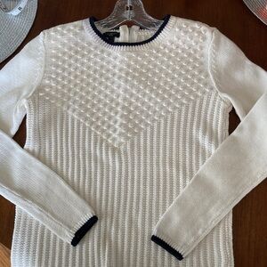 Talbots White Textured Crew Neck Sweater